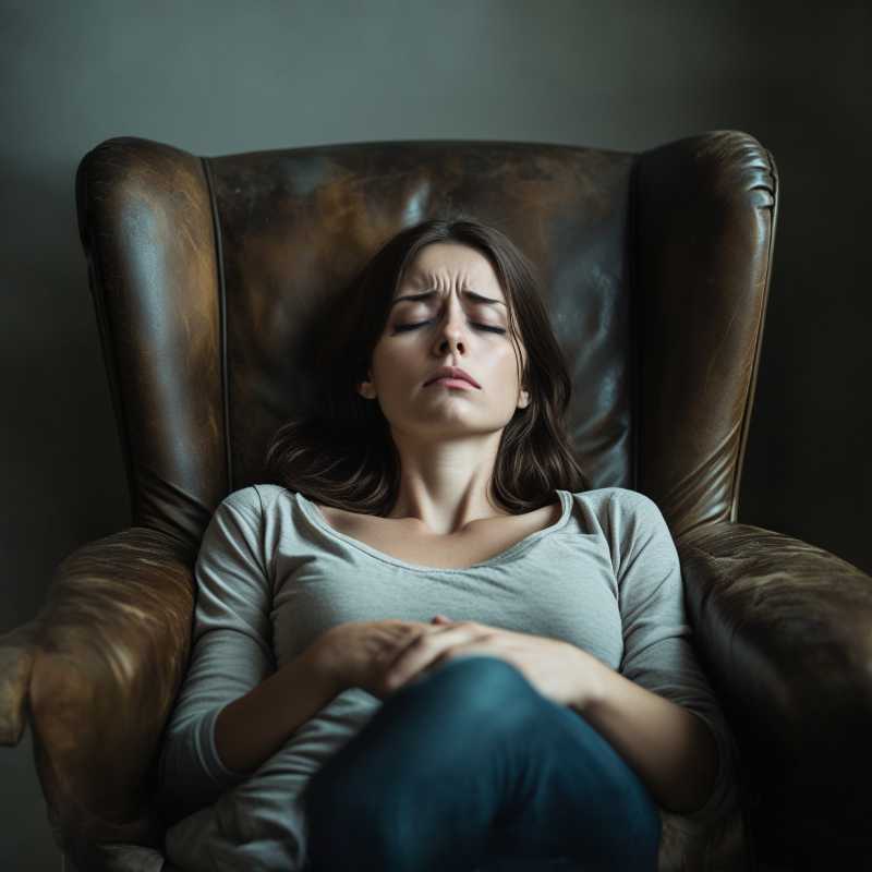 exhausted woman in chair