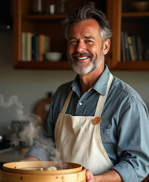 man with steamer