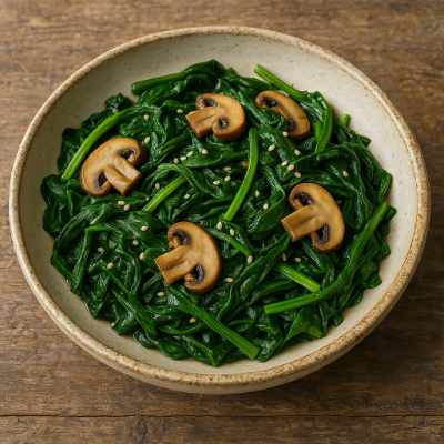 Stir-Fried Spinach with Mushrooms and Sesame